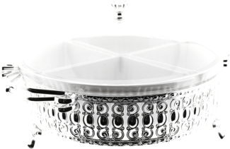 Servier Schalen Set Servierschüssel mit 4 Dipschalen mit Griff und Deckel Silber Rund