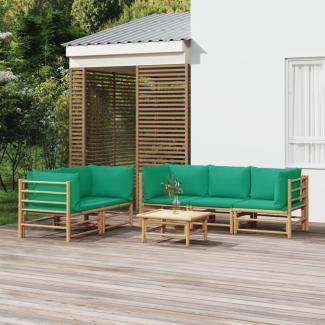 vidaXL 6-tlg. Garten-Lounge-Set mit Grünen Kissen Bambus 3155154