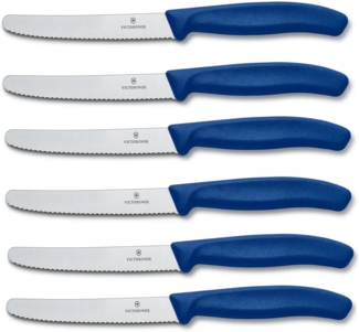 Victorinox | Tafelmesser Set | 6-teilig | Blaue Griffe | präziser Wellenschliff | ideal für Küche & Picknick