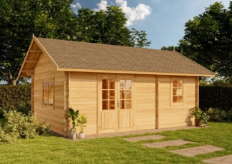 Alpholz Garten-und Freizeithaus Arizona ISO Blockhaus aus Holz in Pinie Holzhaus mit 70 mm Wandstärke inklusive Schlafboden Blockbohlenhaus