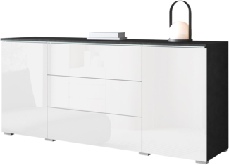 Kommode Doppo 150 (Farbe: Matera / Weiß Hochglanz, mit weißer LED Beleuchtung)