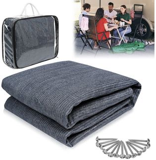 FIVMEN Outdoorteppich Vorzeltteppich aus hochwertigem HDPE, Campingmatte, mit Aluminiumschlaufen, inklusive Tragetasche, bläulich-grau