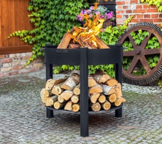 CookKing 'Montana Ø 80' Feuerschale hoch, Inkl. Holzlager, Rohstahl Schwarz, Ø 80x88 cm