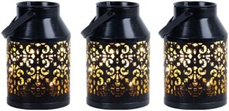 3x LED Solarleuchte, schwarz, Pflanzgefäß, H 16 cm