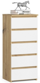 Home Collective Kommode 40 cm breit Holz Highboard Sideboard für Flur Schlafzimmer Wohnzimmer (Mehrzweckschrank Schrank schmal Kommode Schlafzimmer mit Schubladen), Kinderzimmer Organizer, 92 cm hoch mit 5 Schubladen Artisan Eiche weiß