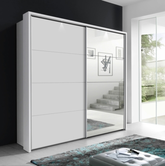 Schwebetürenschrank Schlafzimmerschrank Schrank weiß Spiegel 220cm