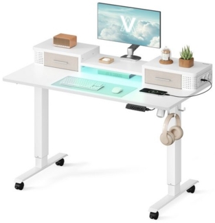 Vasagle Höhenverstellbarer Schreibtisch elektrisch, 60x120 x (72-120) cm, stufenlos verstellbar, mit Monitorständer, Haken, Memory-Funktion, wolkenweiß