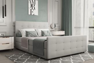 Boxspringbett Schlafzimmerbett MARKOS 160x220cm Stoff Soro Hellgrau inkl. Bettkasten