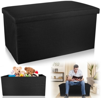 BlingBin Sitzhocker Faltbare Gepolsterte Sitzbank mit Stauraum, Hocker Aufbewahrungsbox (Klappbarer Aufbewahrungshocker*1, 1 St, 76*38*38cm, Max. Belastbarkeit: 250KG), Aufbewahrungsbank Sitzdecke aus Stoff für Flur Wohnzimmer, Schwarz