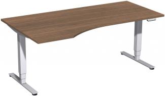 Elektro-Hubtisch 'Pro+' links, höhenverstellbar, 180 x 100 x 62-128cm, Nussbaum / Silber