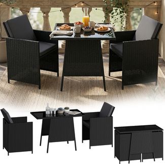STEELSØN 'Xenara' Polyrattan 3-tlg. Gartenmöbel Set, Sitzgruppe aus 2 Stühlen und Tisch mit Glasplatte, zusammenklappbar, schwarz/anthrazit, wetterfest