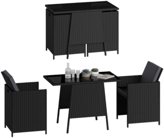 STEELSØN 'Xenara' Polyrattan 3-tlg. Gartenmöbel-Set, Sitzgruppe aus 2 Stühlen und Tisch mit Glasplatte, zusammenklappbar, schwarz/anthrazit, wetterfest