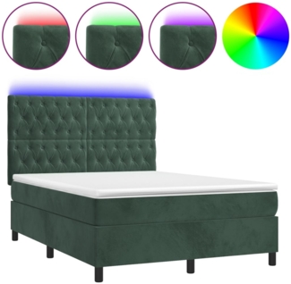 vidaXL Boxspringbett mit Matratze & LED Dunkelgrün 140x190 cm Samt 3136302