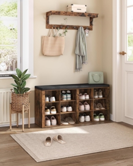 Schuhbank mit Sitzfläche, Schuhschrank mit Sitzbank mit 12 Fächern, Eingangsbank Verstellbaren Ablagen für Wohnzimmer, Schlafzimmer, Flur, Rustikal Braun