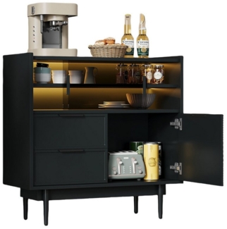 OKWISH Sideboard Ablageschrank, Badezimmerschrank (Aufbewahrungsschrank, Buffetschrank,Sideboard-Buffet, Organizer, 1 St, 2 Schubladen, 3 Türen), mit Lichtleiste