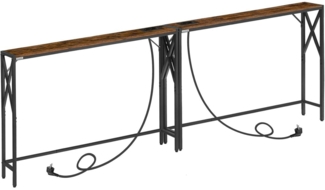 Konsolentisch mit Ladestation Vintagebraun Schwarz Flurtisch 100x15x73.5 cm
