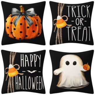 CLTYQ Kissenbezug Halloween Kissenbezug mit Kürbis und Geister-Bezug für Sofa und Bett, (4 Stück), Sofakissen Couchkissen für Halloween Weihnachten Kissenbezüge