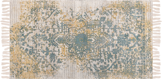 Teppich Viskose senfgelb grün 80 x 150 cm orientalisches Muster Kurzflor BOYALI