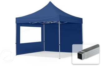3x3 m Faltpavillon, ECONOMY Alu 32mm, Seitenteile mit Panoramafenster, blau