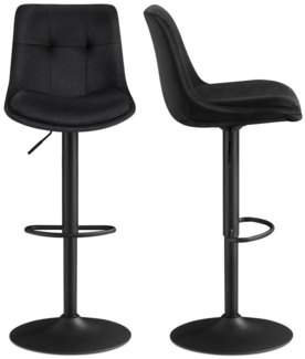 VASAGLE Barhocker 2er Set, Barstühle höhenverstellbar, drehbare Küchenhocker, Samt, mit Rückenlehne und Fußstütze, Esszimmer, Theke, Stahl, tintenschwarz