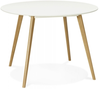 Runder Küchentisch AMY | Weißer runder Tisch mit Holzbeinen | 120 x 120 x 75 cm | Esstisch Holz | Runder Küchentisch Kadima Design