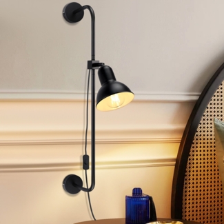 ZMH Schwarze Innenwandleuchte E27 Vintage Metall Flurlampe Indirekt Schwenkbar Designer Treppenhauslampe mit