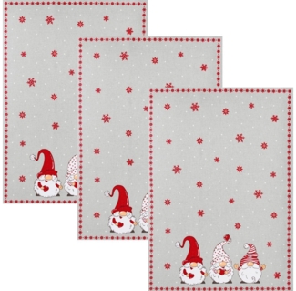 Kracht Geschirrtuch Geschirrtuch "Winterwichtel" 3er-Pack, Halbleinen Motiv
