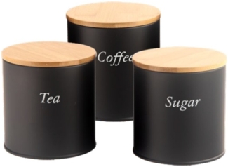 3er-Set Vorratsdosen in Schwarz mit Holzdeckel - Platzsparend & stylisch