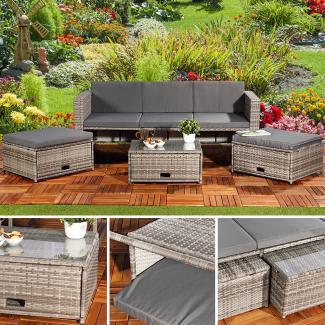 Gartenmöbel 6tlg. Grau Sitzgruppe Sofa Lounge Polyrattan Essgarnitur Sitzkissen