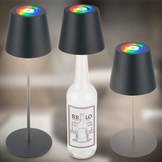 BRILONER - 3 in 1 RGBW LED Tischlampe kabellos IP44 mit Touch, stufenlos dimmbar, Akku & Lichtquelle tauschbar, Nachttischlampe, LED Lampe, Weinlampe, Flaschenlampe Aufsatz, 36x10,5 cm, Anthrazit
