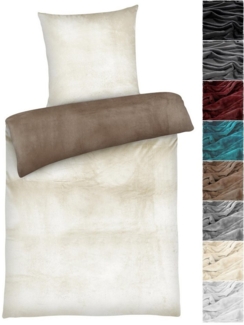 Carpe Sonno Bettwäsche Cashmere Touch Kuschel 135x200 155x220 Winter Teddy Plüsch Fleece Warm, Microfaser-Fleece, 2 teilig, Warme kuschelige einfarbige Bettwäsche Dunkelgrau Grün