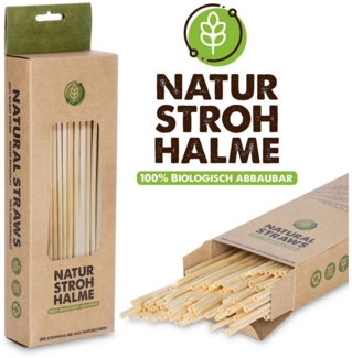 Goods+Gadgets Gläser-Set 100× Getränke-Röhrchen aus Weizen – Kompostierbar, Strohhalme, Strohhalme