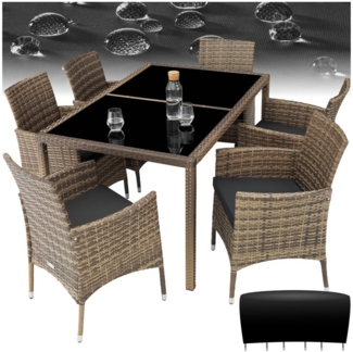 tectake Sitzgruppe Rattan Sitzgruppe, (Set, 7-tlg), Verbindungen aus rostfreien Edelstahlschrauben