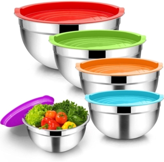Homikit Edelstahl Rührschüssel Set 5 Stück mit Deckel für Küche 4.5 L / 2.7 L