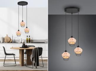 LED Pendelleuchte mit Rattan Geflecht Natur und Gitter im Boho Stil Ø 41cm