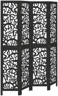 vidaXL 4-tlg. Paravent Schwarz Massivholz Paulownia 358755