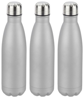 3 x Trinkflasche Edelstahl silber