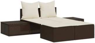 vidaXL Doppel-Sonnenliege mit Auflagen Braun Poly Rattan 368390
