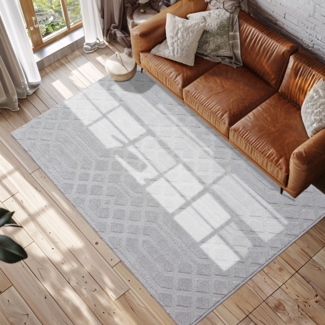 Teppich Wohnzimmer Kurzflor Grau 200x290cm Ornament Vintage mit Hoch-Tief-Effekt, 3D Effekt, Weich