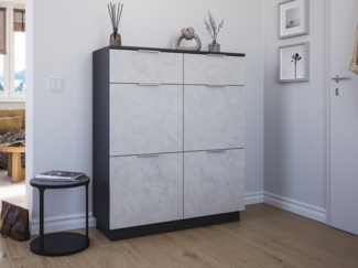 Schuhschrank Domus-XXL 2 Softeinzüge 4 Klappen 16 Paar Stein : Stein / Grafit