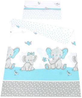 BabyLux Babybettwäsche BABYLUX Kinderbettwäsche 2 Tlg. 90x120 cm Bettwäsche Bettbezug Kind, 111. Elephanten Türkis