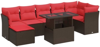 vidaXL 7-tlg. Garten-Sofagarnitur mit Kissen Braun Poly Rattan Akazie 3326205
