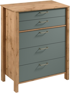 AX LIVING Kommode mit Schubladen Iseonia K5S 90cm, Eiche Wotan & Grün