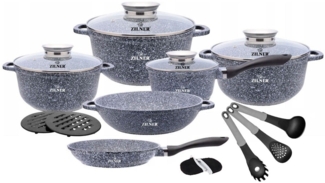 Zilner Topf-Set Schöne graue Töpfe, Topfset Bratpfanne, Kasserolle, Steinbeschichtung, Aluminiumguss (sehr hochwertig, 17-tlg, Zeitloses Design des Topfsets. Eine ideale Geschenkidee)