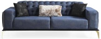 Casa Padrino Luxus Art Deco Chesterfield Sofa Blau / Grau / Schwarz / Messingfarben 236x99 x H. 86 cm