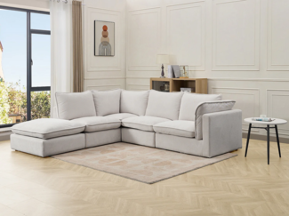 Vente-unique - Ecksofa - Ecke links - Strukturstoff - Beige - BRUMADO