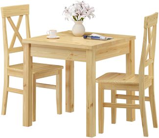 Essgruppe Klassisch mit Tisch und 2 Stühle Kiefer natur Massivholz 90.70-50 A -Set 23