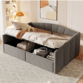 Merax Daybett Polsterbett mit Lattenrost & Armlehnen (Kinderbett Jugendbett, 1 tlg), Tagesbett Samtstoff Schlafsofa 140x200cm mit hydraulischem Bettkasten