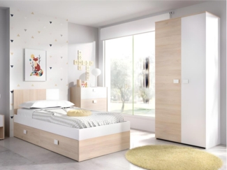 Vente-unique - Ausziehbett mit Lattenrost + Matratzen - 2 x 90 x 190 cm - Naturfarben & Weiß - SONIA