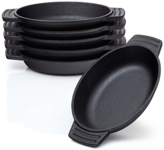 BBQ Nerd Servierpfanne, Gusseisen (Servierpfännchen im 6er Set ǀ, 6-tlg, Grillpfännchen - oval 22,5x13 cm - zum Braten Überbacken), Grillen Anrichten Servieren ǀ Gusspfännchen für einzelne Portionen